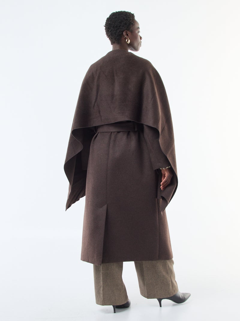 Manteau long façon lainage col rond avec écharpe cousue Marron - Kiabi