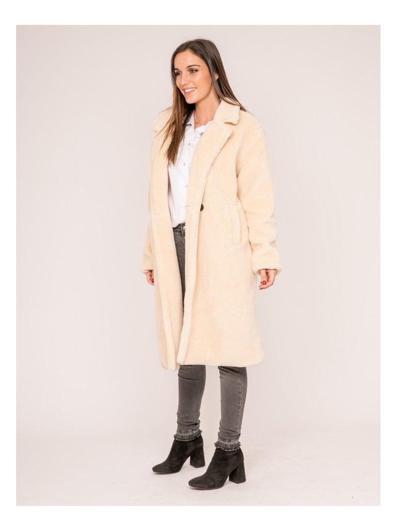 Manteau long fausse fourrure ULYNE Ecru - Kiabi