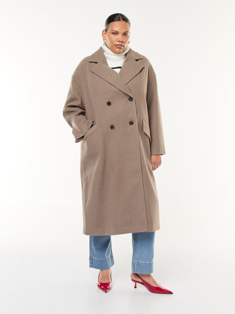 Manteau long faux lainage avec 2 poches à rabat Beige - Kiabi