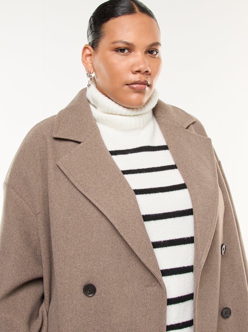 Manteau long faux lainage avec 2 poches à rabat Beige - Kiabi