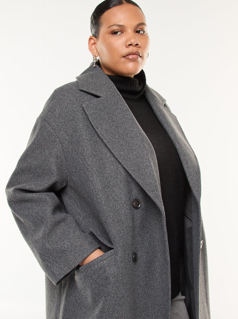 Manteau long faux lainage avec 2 poches à rabat Gris - Kiabi