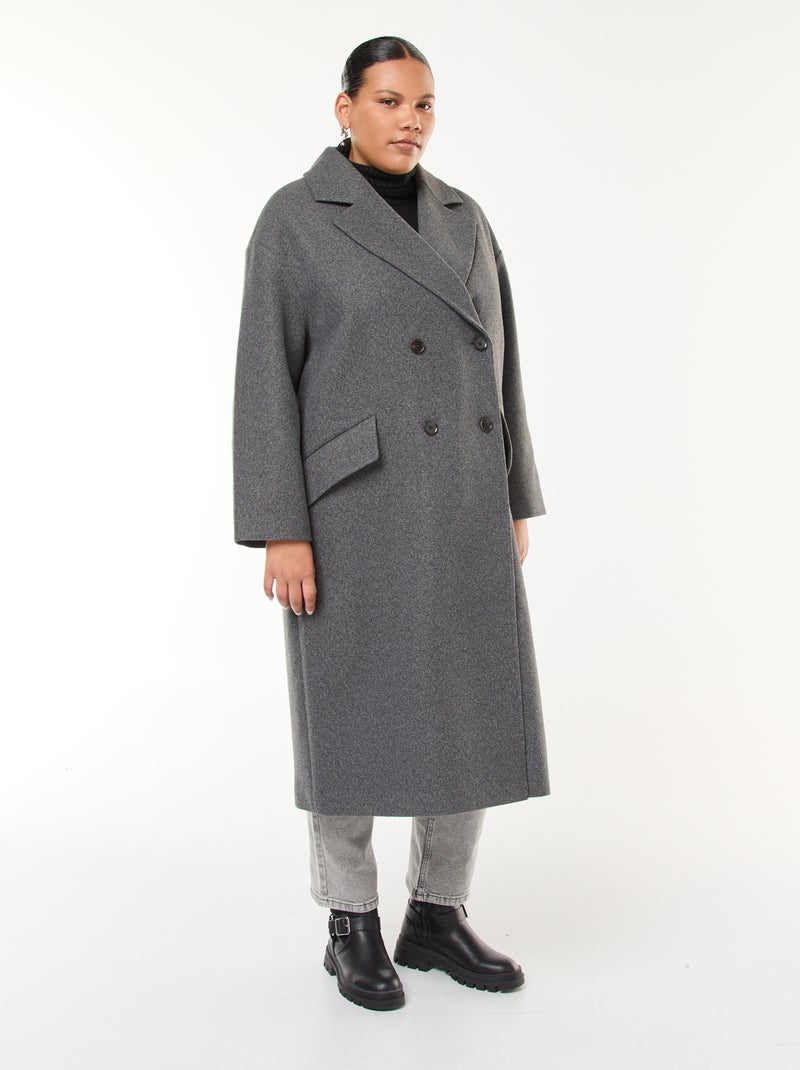 Manteau long faux lainage avec 2 poches à rabat Gris - Kiabi