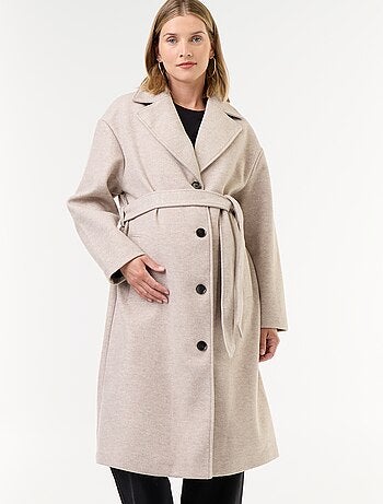 Manteau long faux lainage col tailleur