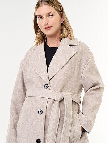 Manteau long faux lainage col tailleur