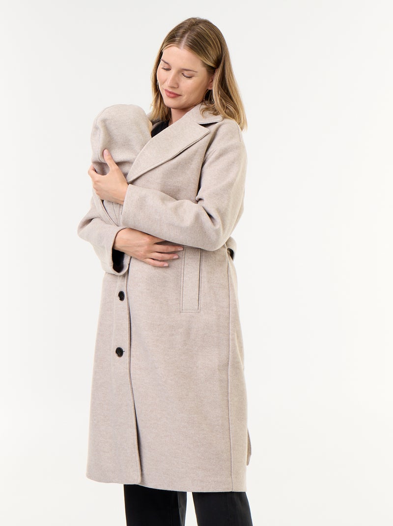 Manteau long faux lainage col tailleur Beige - Kiabi