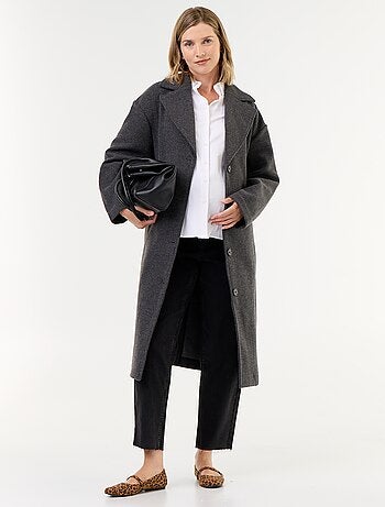 Manteau long faux lainage col tailleur