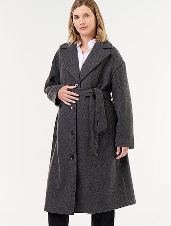 Manteau long faux lainage col tailleur
