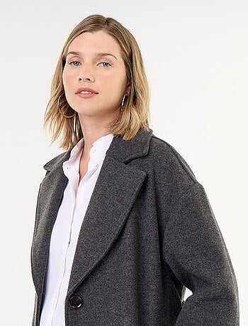 Manteau long faux lainage col tailleur