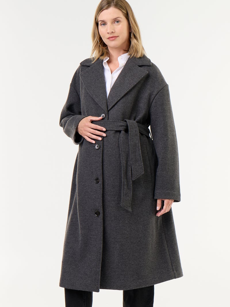 Manteau long faux lainage col tailleur Gris - Kiabi