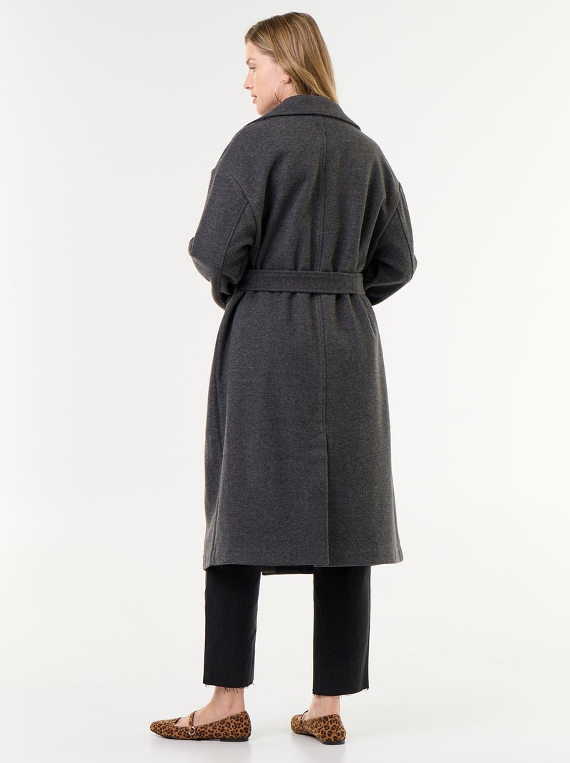 Manteau long faux lainage col tailleur Gris - Kiabi