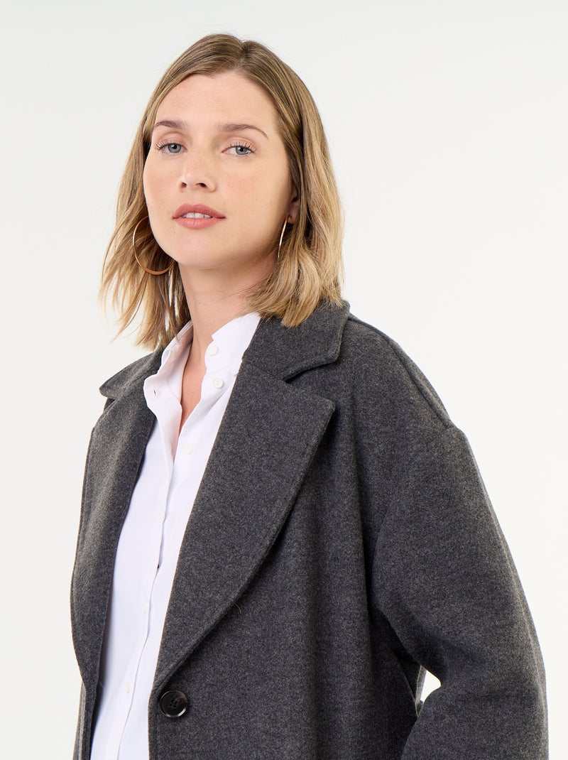 Manteau long faux lainage col tailleur Gris - Kiabi