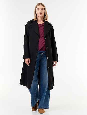 Manteau long faux lainage col tailleur
