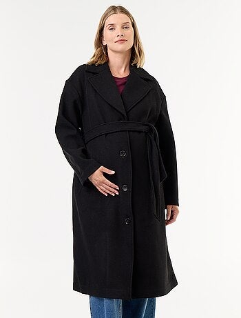 Manteau long faux lainage col tailleur