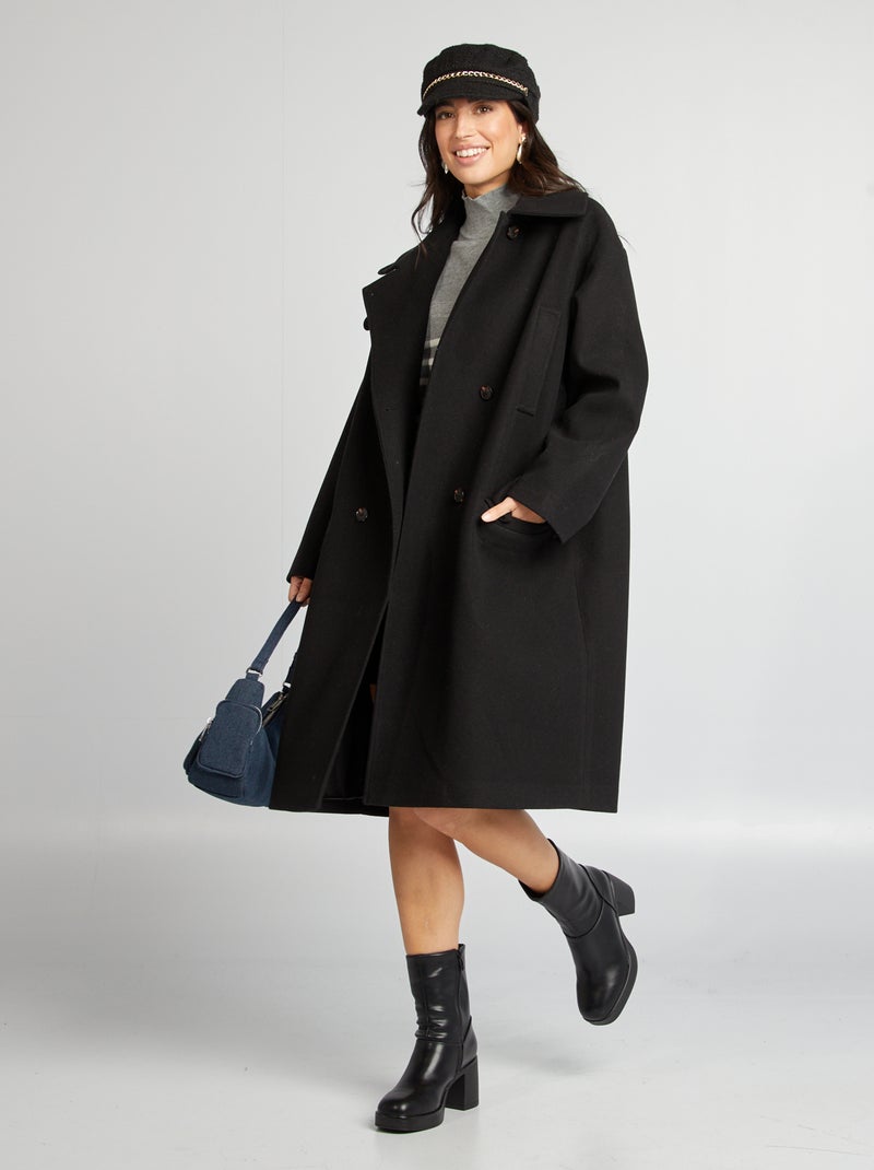 Manteau long forme oversize noir - Kiabi