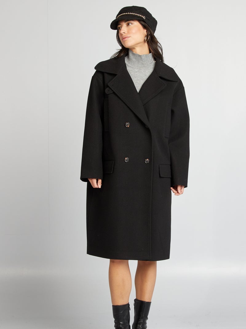 Manteau long forme oversize noir - Kiabi