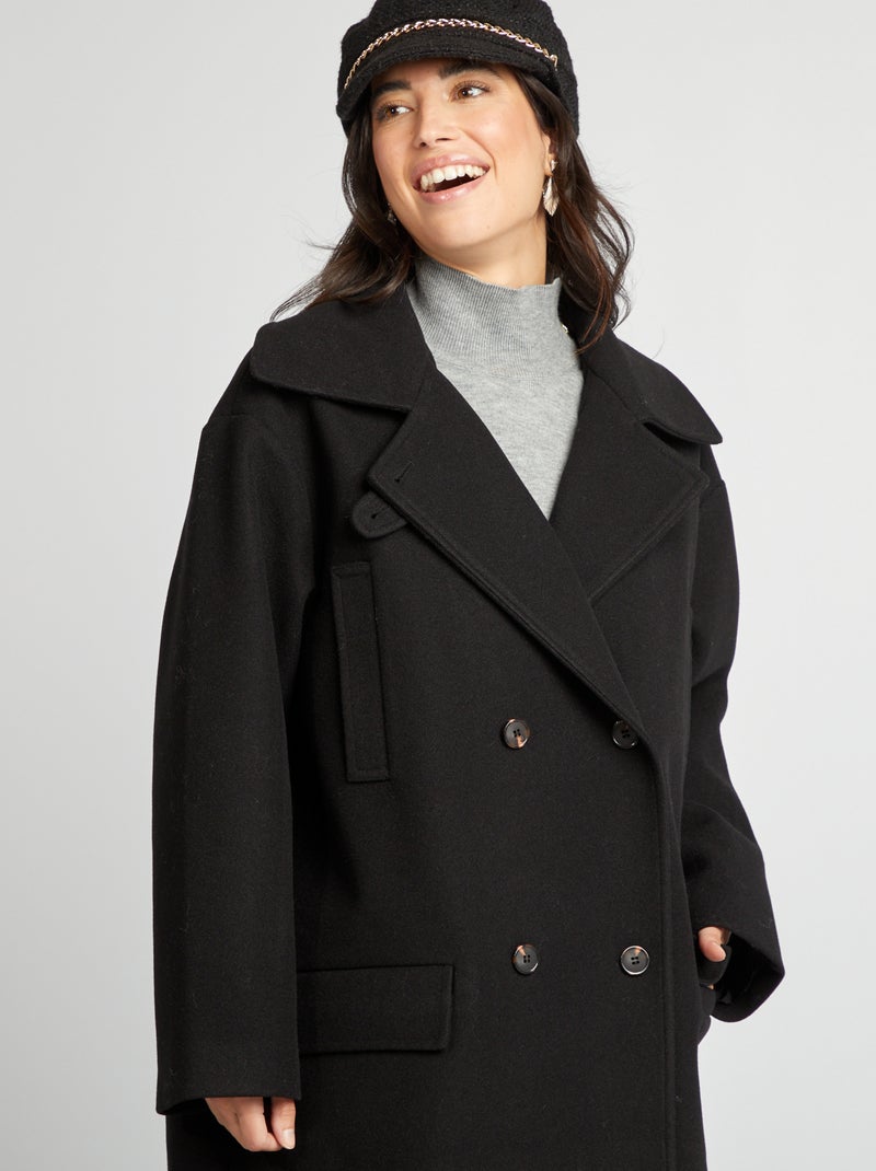 Manteau long forme oversize noir - Kiabi