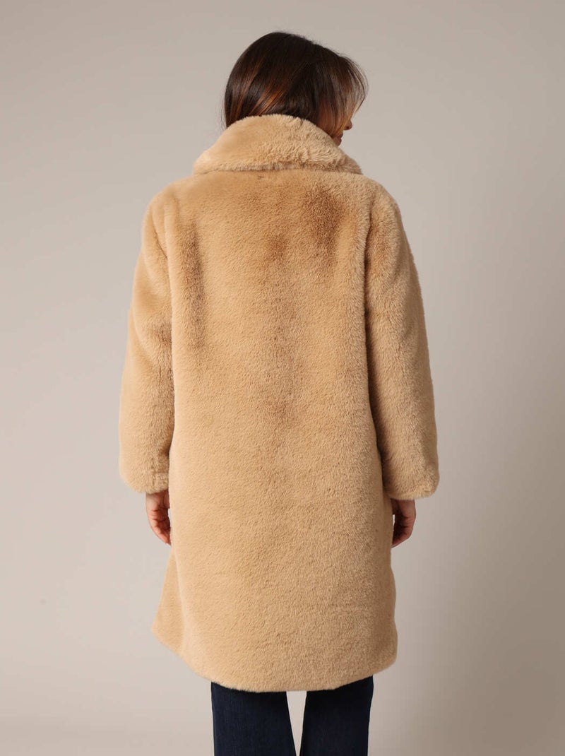 Manteau long imitation fourrure à col large
 'Deeluxe' Marron cappuccino - Kiabi