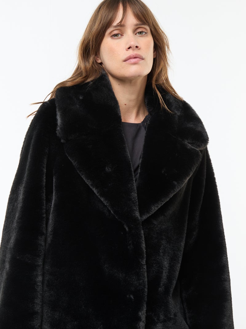 Manteau long imitation fourrure Noir - Kiabi