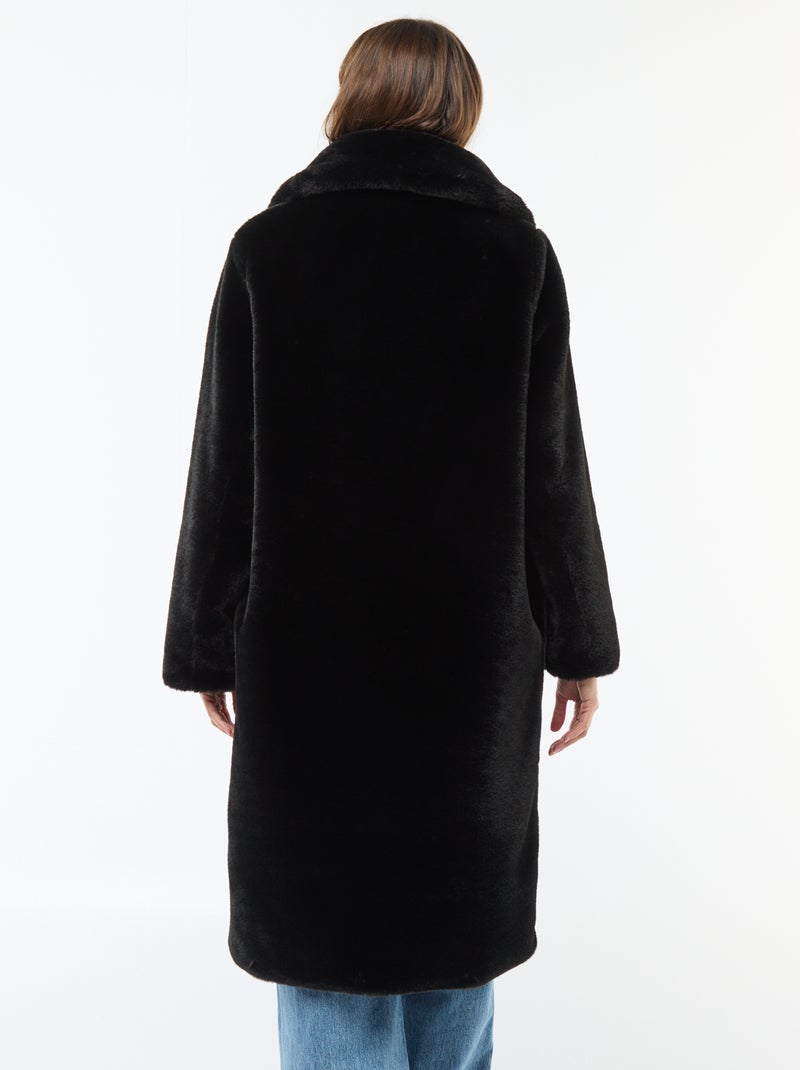 Manteau long imitation fourrure Noir - Kiabi