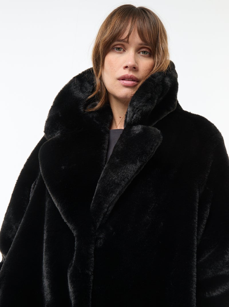 Manteau long imitation fourrure Noir - Kiabi