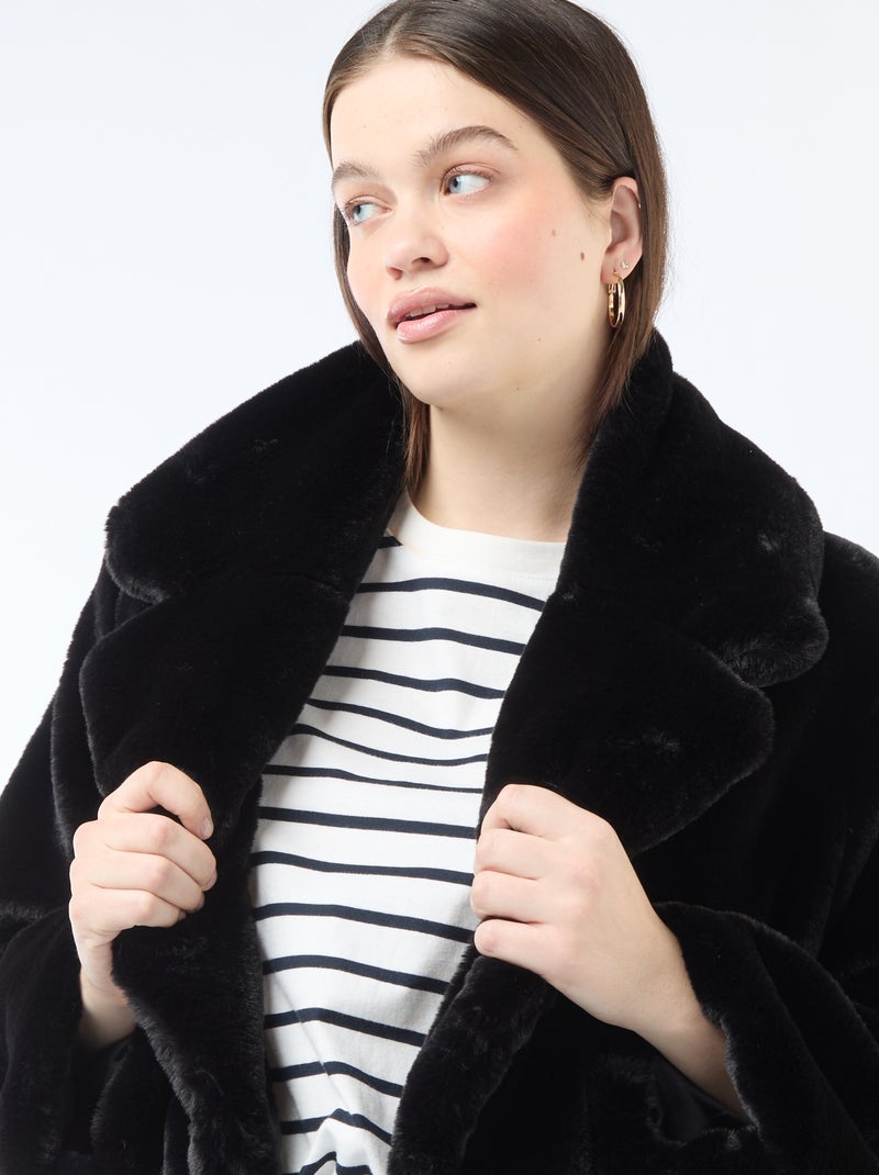 Manteau long imitation fourrure Noir - Kiabi