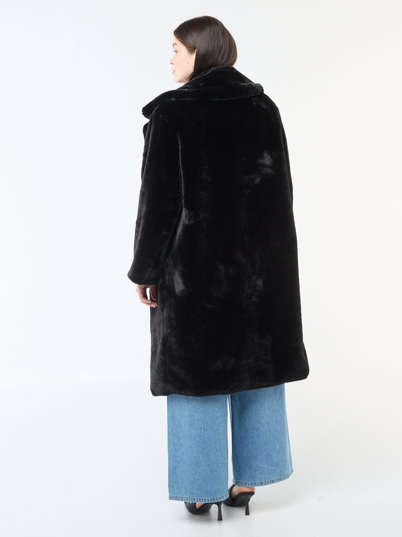 Manteau long imitation fourrure Noir - Kiabi