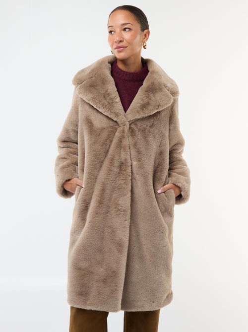 Manteau long imitation fourrure - Kiabi