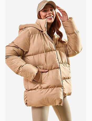 Manteau long matelassé avec capuche à cordon de serrage lucci