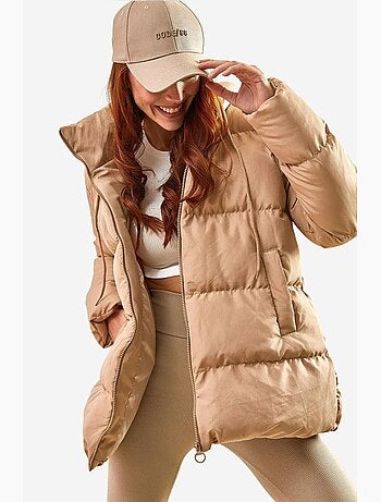 Manteau long matelassé avec capuche à cordon de serrage lucci
