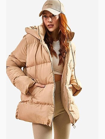 Manteau long matelassé avec capuche à cordon de serrage lucci