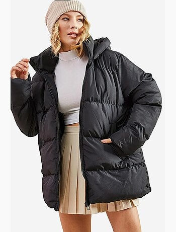 Manteau long matelassé avec capuche à cordon de serrage lucci