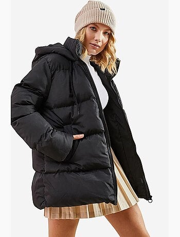 Manteau long matelassé avec capuche à cordon de serrage lucci