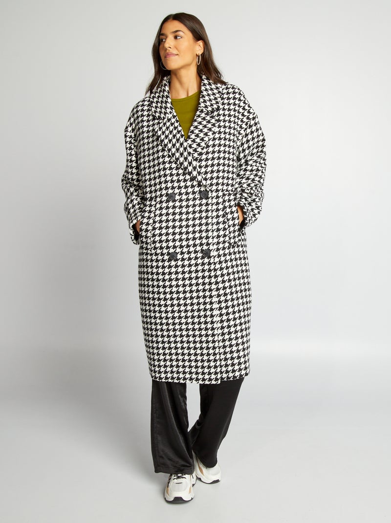 Manteau long motif pied-de-poule Noir - Kiabi