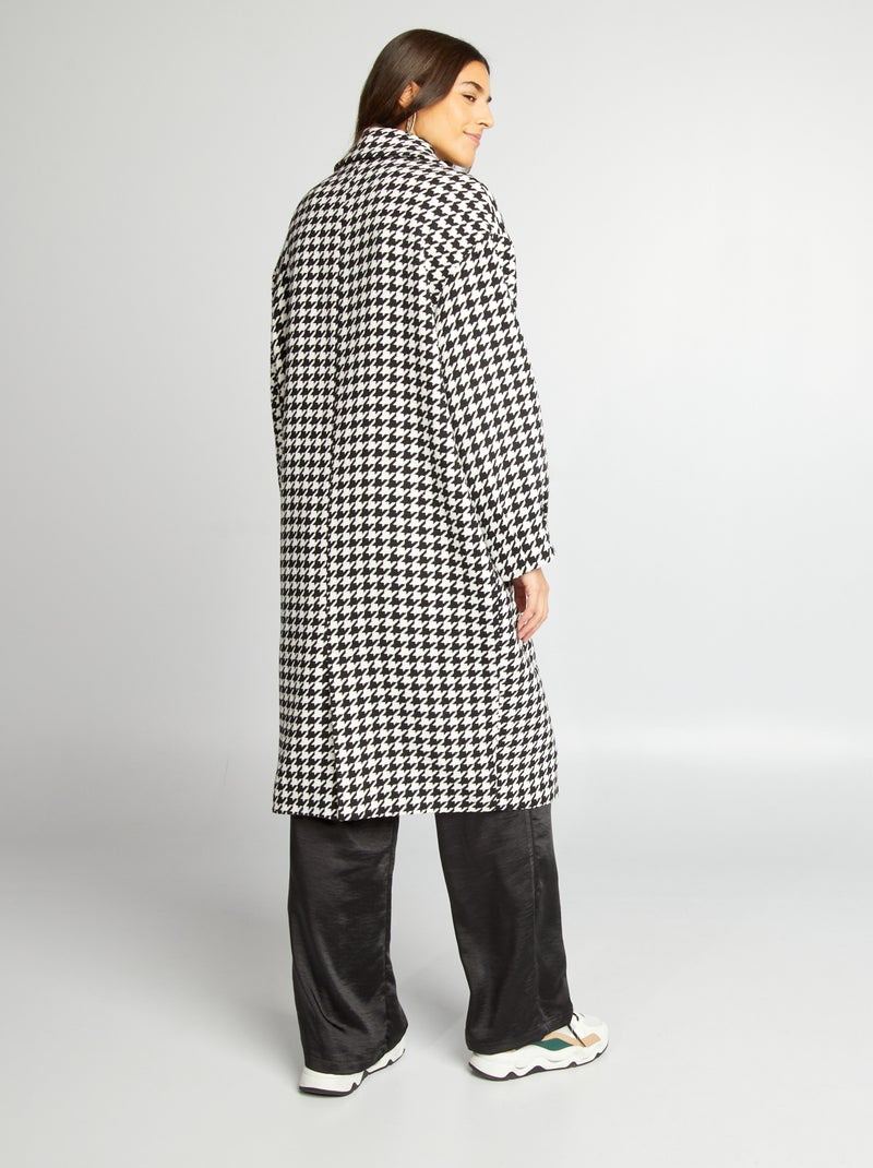 Manteau long motif pied-de-poule Noir - Kiabi