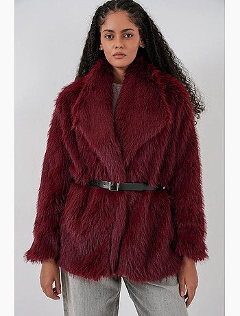 Manteau long oversize en fausse fourrure avec ceinture bdart