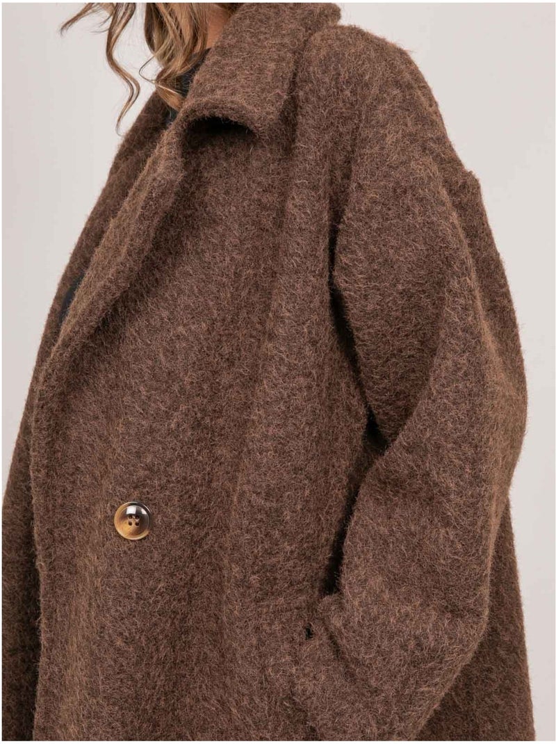 Manteau long oversize maille bouclée uven Marron - Kiabi