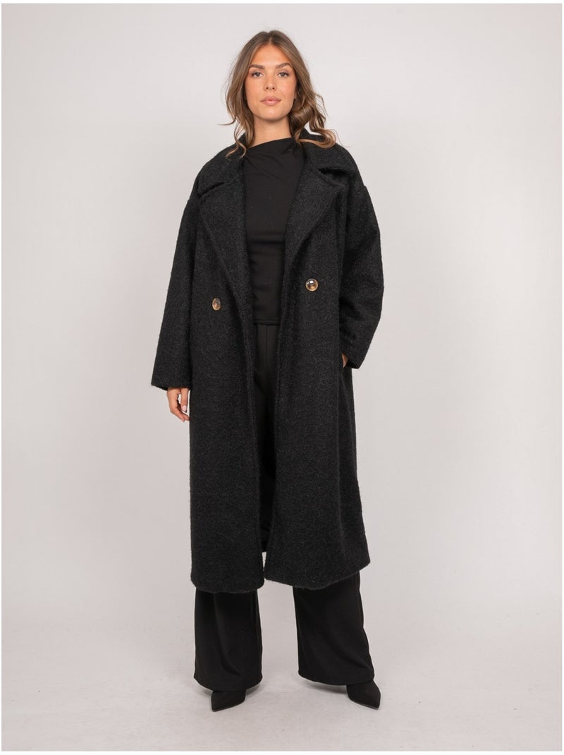 Manteau long oversize maille bouclée uven Noir - Kiabi