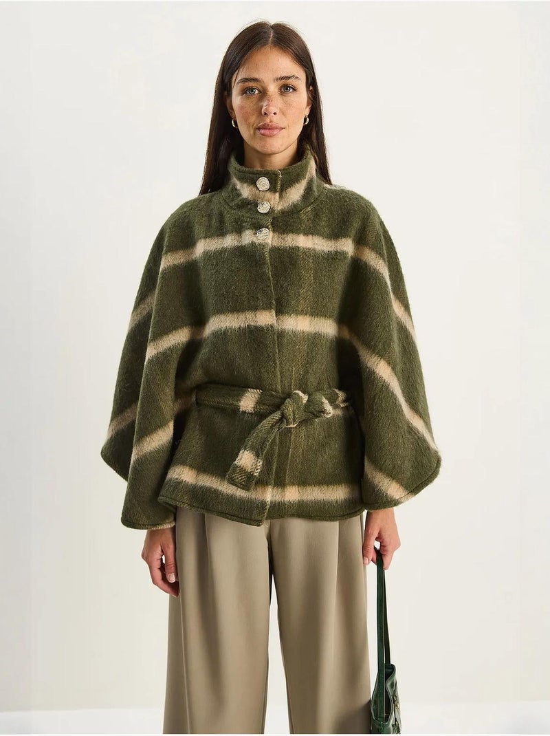 Manteau long texturé à col veste lucci Kaki - Kiabi
