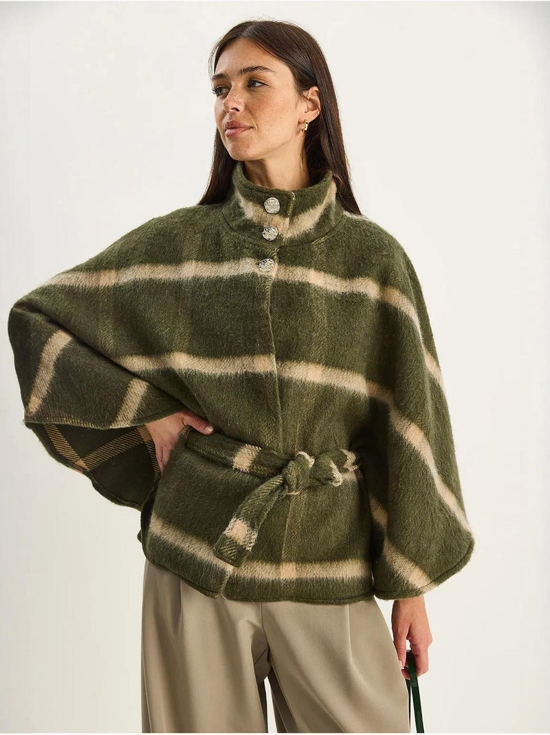 Manteau long texturé à col veste lucci Kaki - Kiabi