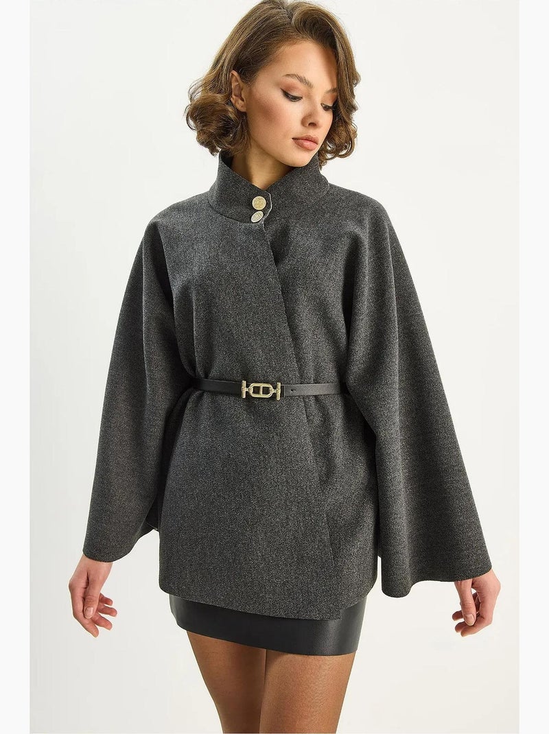 Manteau long texturé avec fermeture à boutons lucci Gris Noir - Kiabi