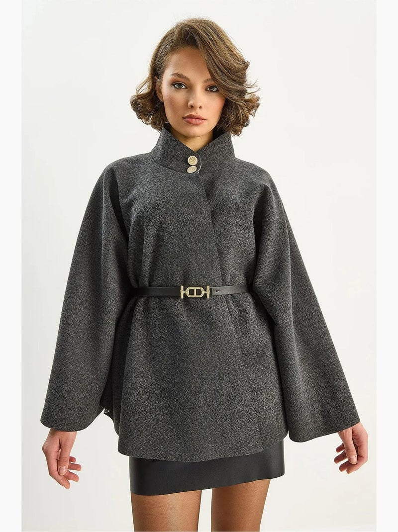 Manteau long texturé avec fermeture à boutons lucci Gris Noir - Kiabi