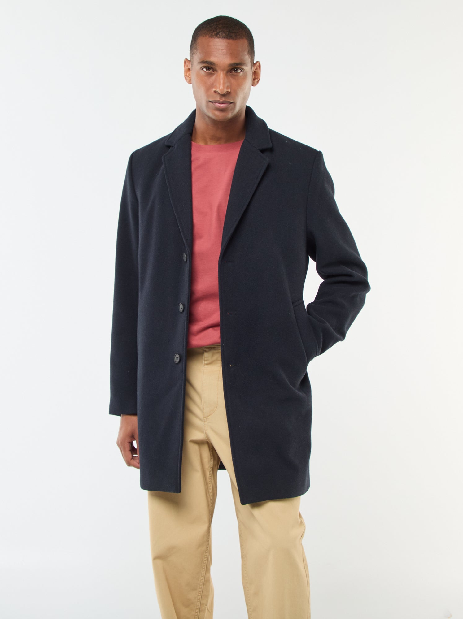 Manteau En Laine Homme Longueur Moyenne - Taille Grande, Pour Hiver Et Extérieur - Style Décontracté, Entretien Facile - 2