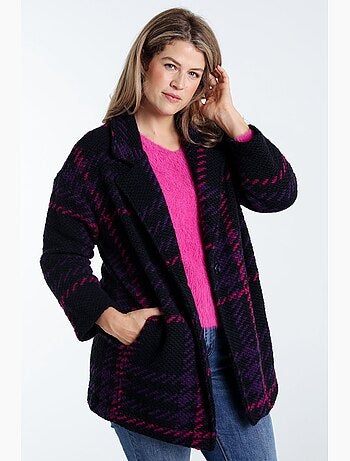 Manteau maille bouclette à carreaux PAPRIKA