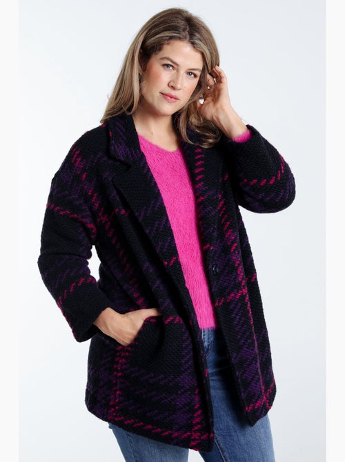 Manteau maille bouclette à carreaux PAPRIKA - Kiabi