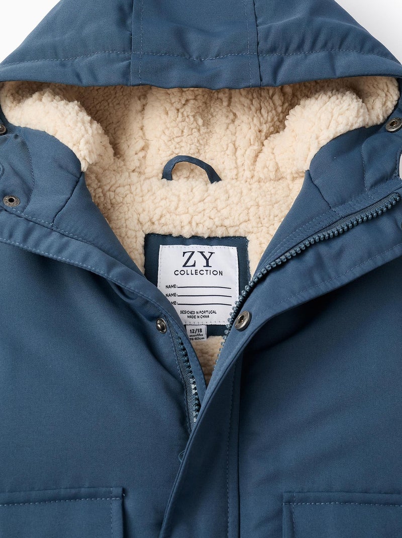 Manteau matelassé, avec capuche, doublure sherpa NOVEAUX NATURE Bleu foncé - Kiabi
