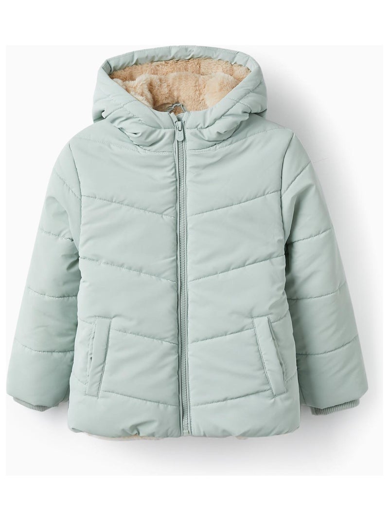 Manteau Matelassé avec Fourrure et Capuche pour Fille  SWEET FROSTY DREAMS Vert clair - Kiabi