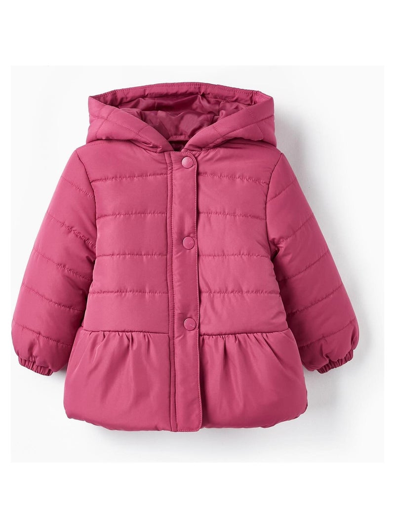 Manteau Matelassé Peplum avec Capuche pour Bébé Fille   GREAT GOALS GREAT WORLD Rose foncé - Kiabi