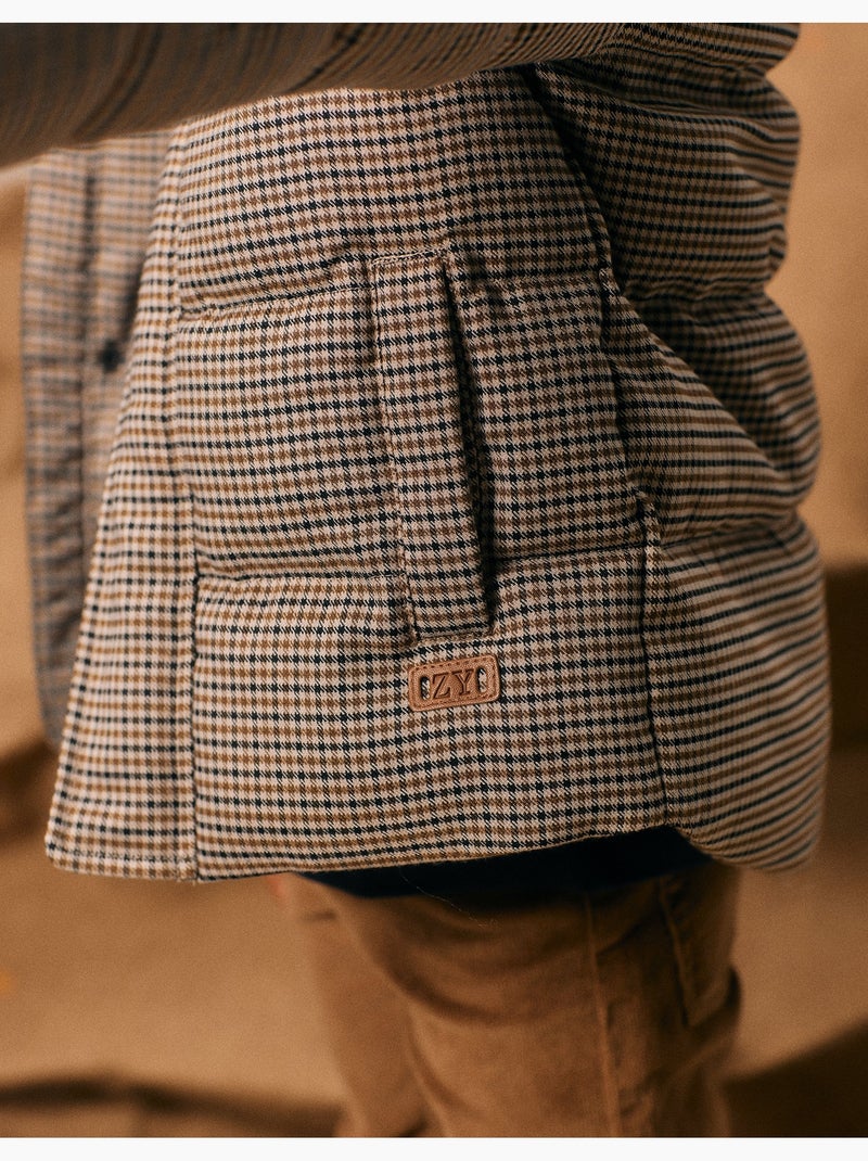 Manteau Matelassée Pied de Poule Beige - Kiabi