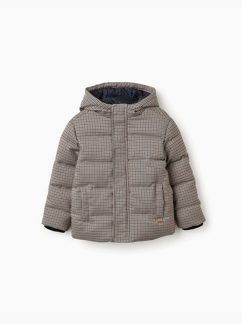 Manteau Matelassée Pied de Poule Beige - Kiabi