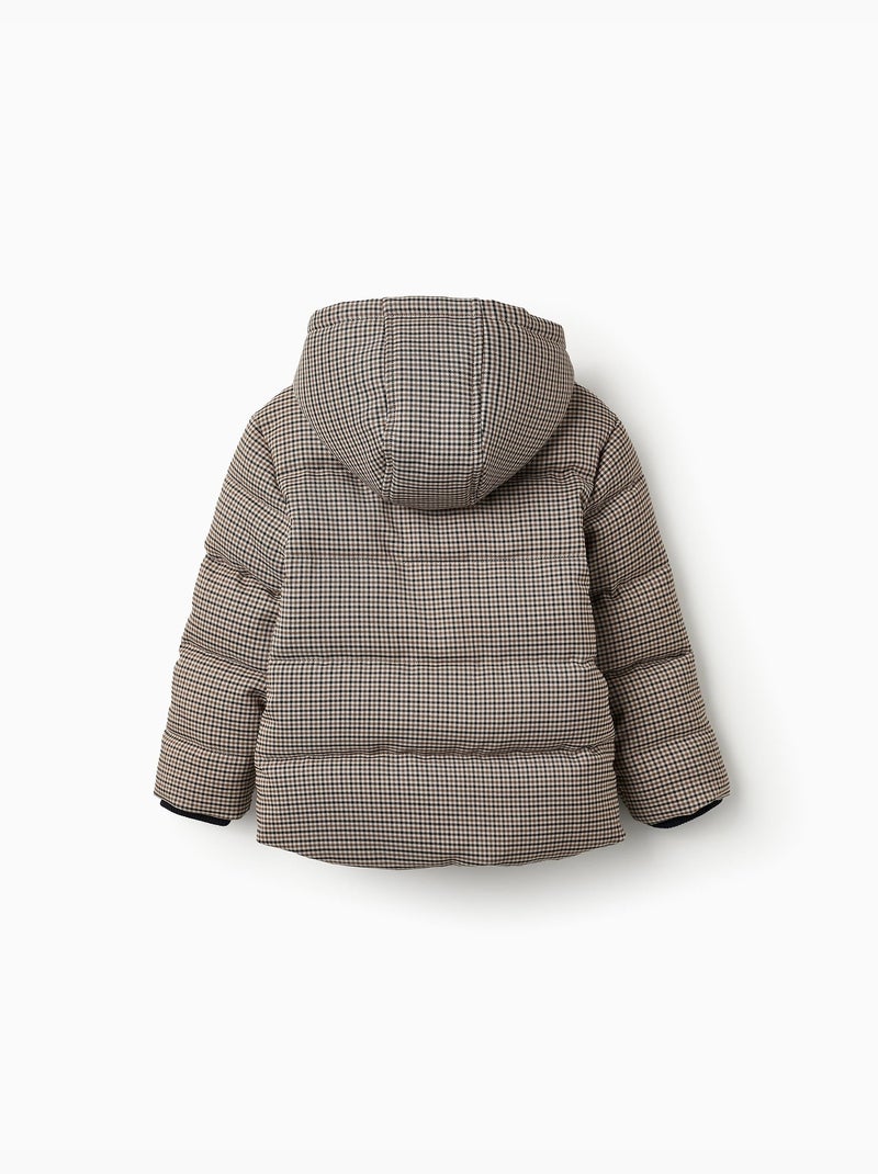 Manteau Matelassée Pied de Poule Beige - Kiabi